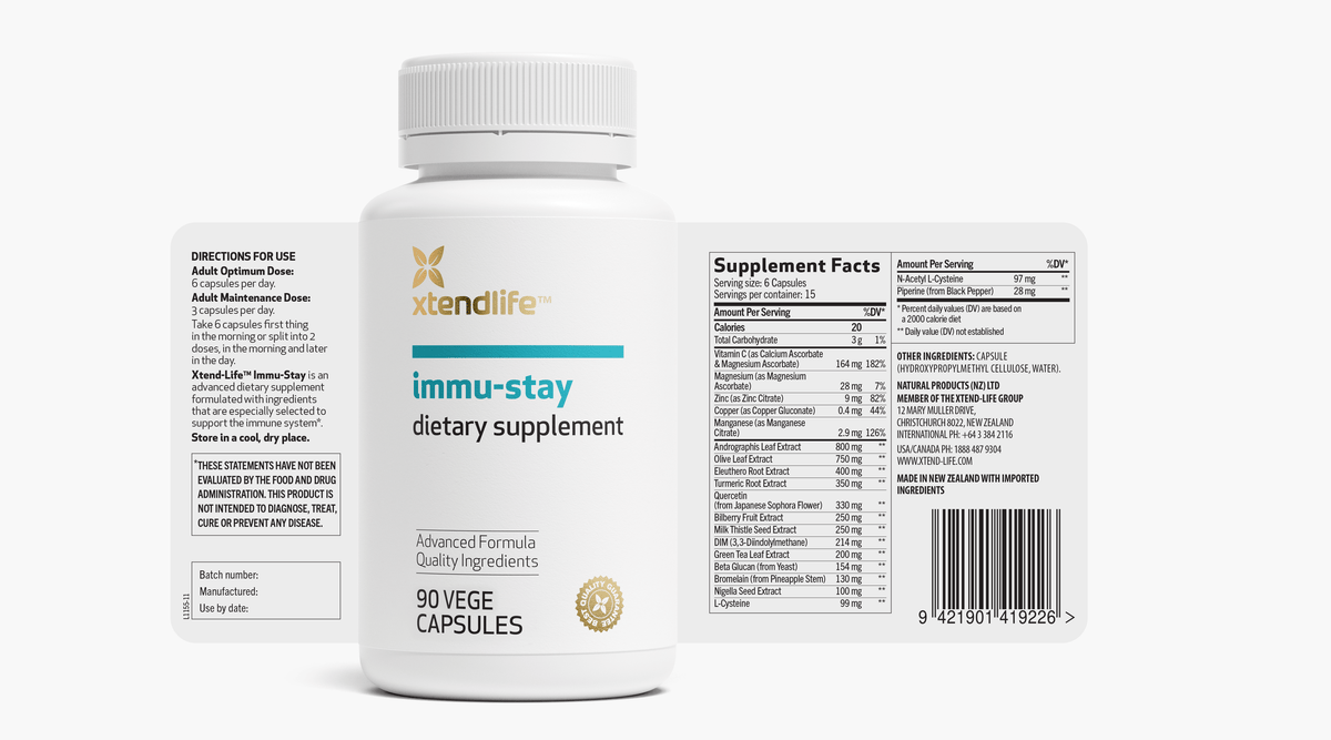 The nutritional label for Immu-Stay