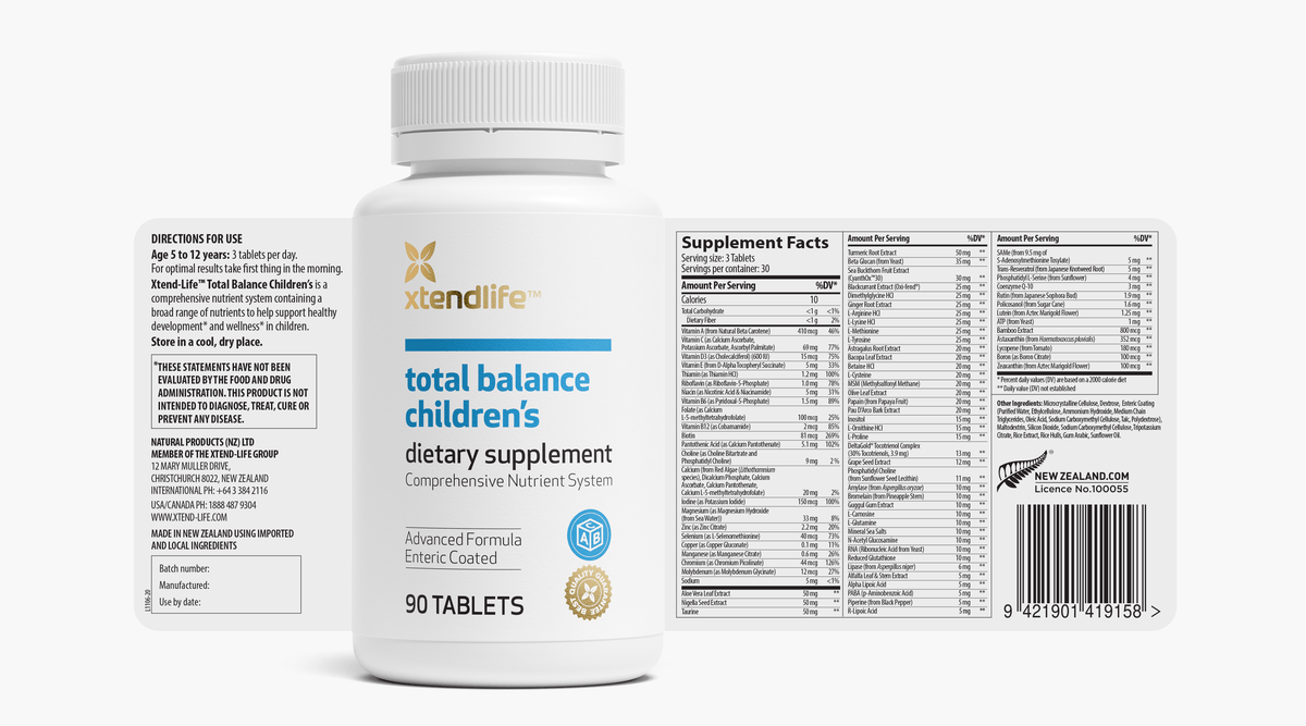 The nutritional label for Total Balance Children&#39;s